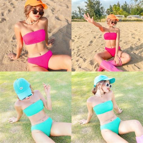 Sexy Bikini Two Piece Pure Color Swimsuit Push Up Swimwear Shopee