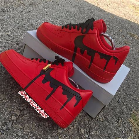 Redblack Drip Af1s The Custom Movement Nike Fashion Shoes Nike Red Sneakers Red Bandana Shoes