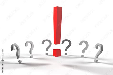 Red Exclamation Mark In Front Of A Lot Of Question Marks Stock