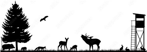 Wald Wiese Feld Hochsitz Silhouette Landschaft Tiere Stock Gamesageddon