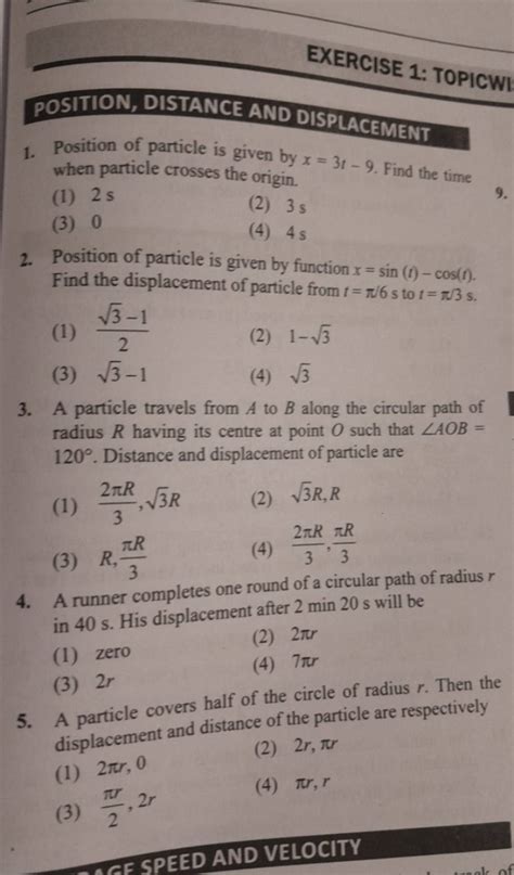 Position Of Particle Is Given By Function Xsint−cost Find The Displ