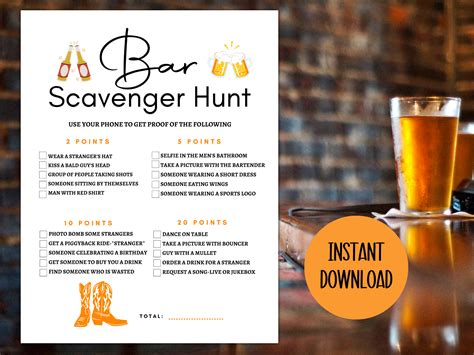 Bar Scavenger Hunt Bar Crawl Scavenger Hunt Bar Games Adult