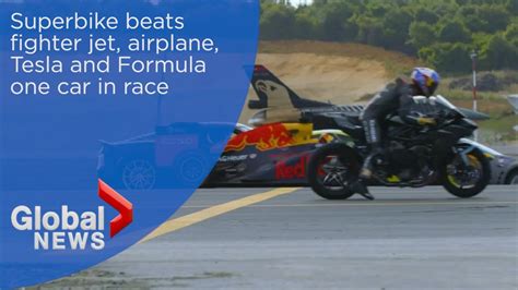 Superbike Wins Race Against Fighter Jet Aircraft Tesla And Formula