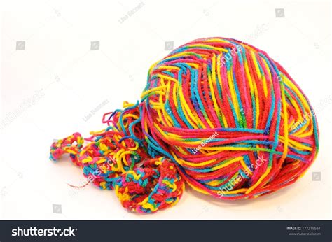 Multi Colored Yarn Isolated On A White Background Stock Photo 177219584