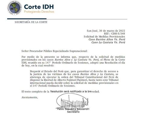 Alberto Fujimori Corte Idh Ordena Al Estado Peruano Que Se Abstenga De