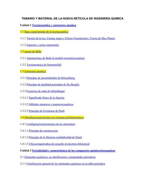 Temario Y Material De La Nueva Reticula De Ingenieria Quimica Pdf