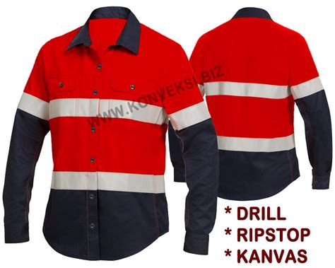 Kemeja Safety Merah Biru Baju Lapangan Konveksi Bandung