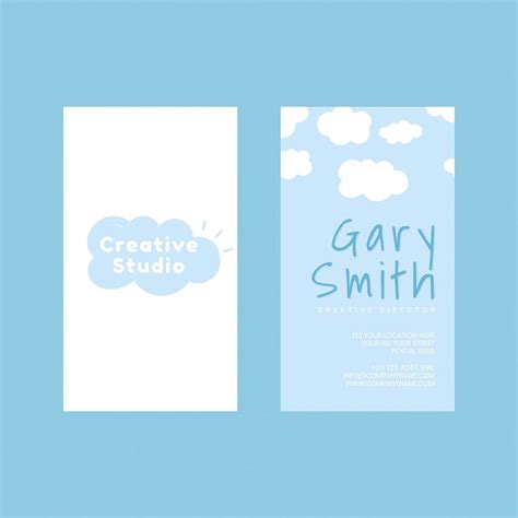 Two Business Cards With Clouds And The Words Creative Studio In Blue