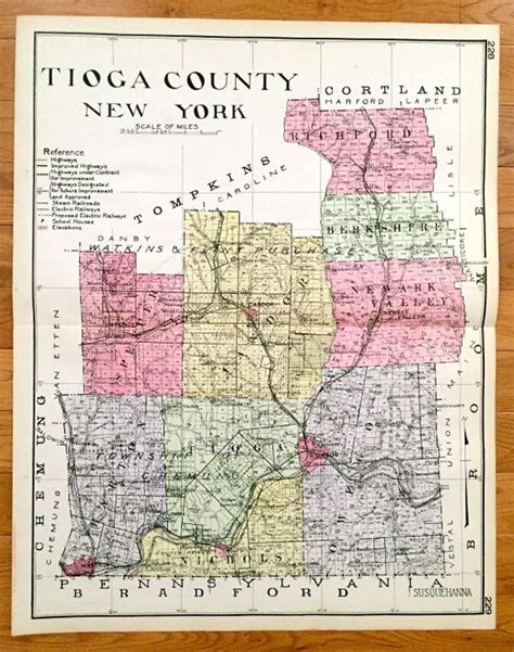 Antique Tioga County New York 1912 New Century Atlas Map | Etsy | Tioga county, Tioga, New century