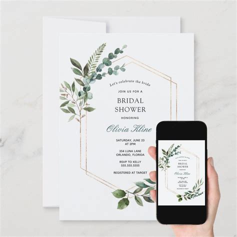 Greenery Gold Geometric Rustic Bridal Shower Invitation Artofit