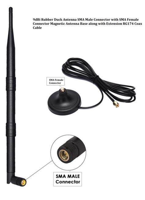 GSM Rubber Duck Antenna With Magnetic Base 9dBi SMA Male Connector At