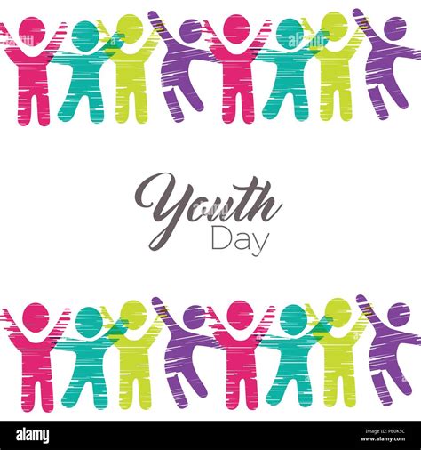 Happy Youth Day Greeting Card Illustration People Icons In Diverse