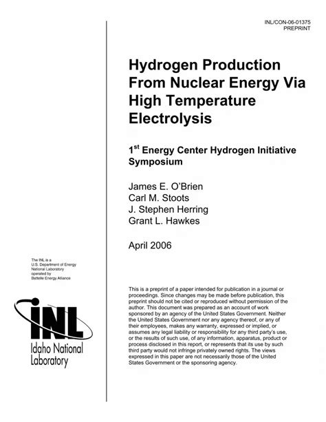 PDF Hydrogen Production From Nuclear Energy Via High Temperature