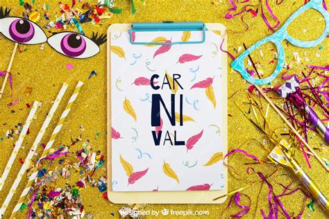 Premium Psd Carnival Mockup With Clipboard And Confetti