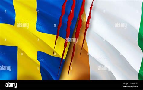 Sweden And Cote D Ivoire Flags With Scar Concept Waving Flag D