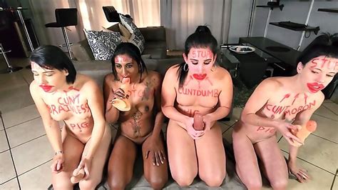 4 Stupid Pigs Full Of Lipstick Body Writing Doing Naked Exercises Dildo