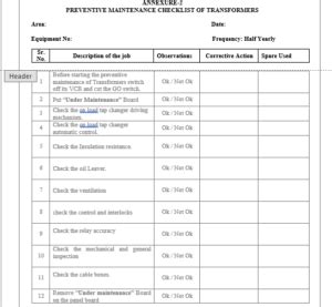 Sop For Preventive Maintenance Of Transformers Pharma Dekho