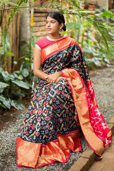 Pure Silk Pochampally Saree With Rich Ikat Design Red Tissue Border