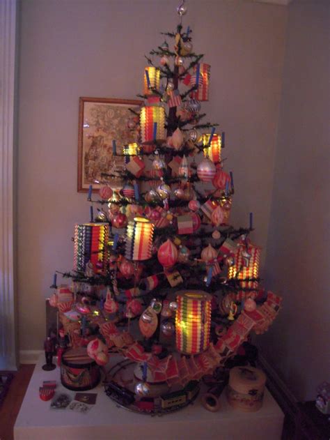 Vintage Feather Tree With Colorful Paper Lanterns