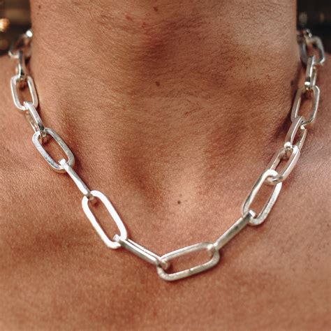 Paperclip Chunky Chain Link Necklace Silver For Women Men Etsy Hong Kong