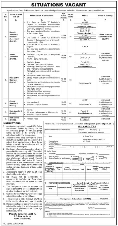 Ecp Election Commission Of Pakistan Jobs Job Advertisement