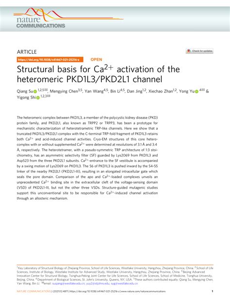 Pdf Structural Basis For Ca Activation Of The Heteromeric Pkd L