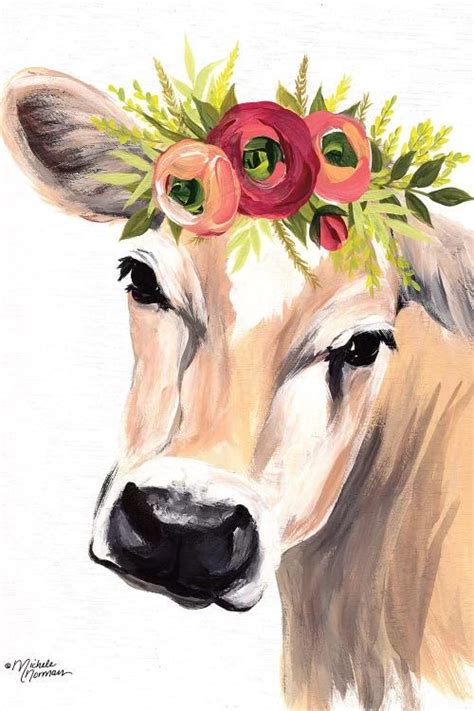 Jersey Cow With Floral Crown Canvas Art Print By Michele Norman