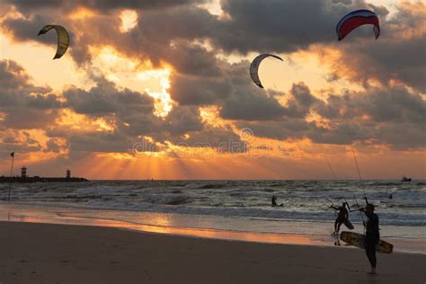 Kite Surfing in the Sunset at the Beach of Scheveningen, the Ne Editorial Stock Image - Image of ...