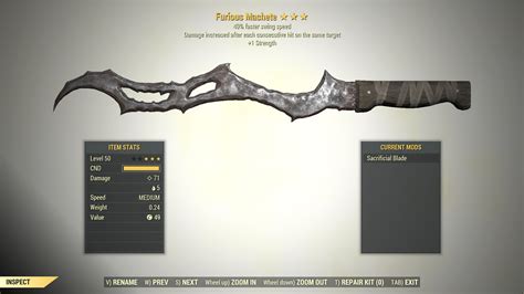 3 Furious Machete Swing Speed 1 Strength Fallout 76 Pc Fallout