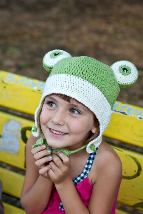 Earflap Frog Hat Funny Crochet Green Vanilla Hat Halloween Etsy