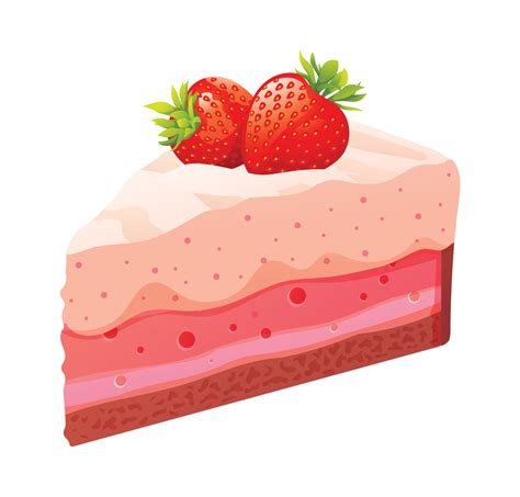 Slice Of Strawberry Cake Vector Isolated On White Background Slice