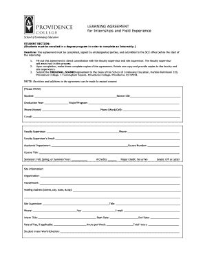 Fillable Online Providence Learning Agreement For Internship Experience