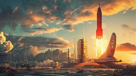 Premium Photo An Artists Rendering Of A Red Rocket Launching Into The