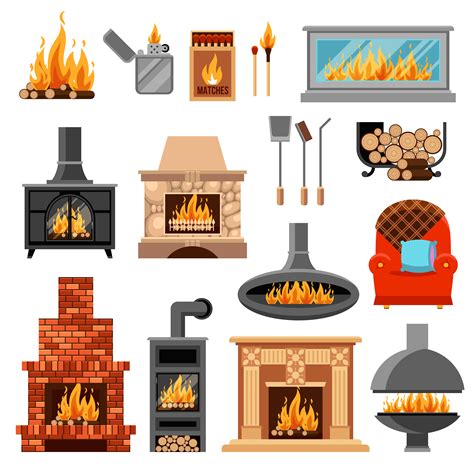 Fireplaces Icons Set Vector Art At Vecteezy