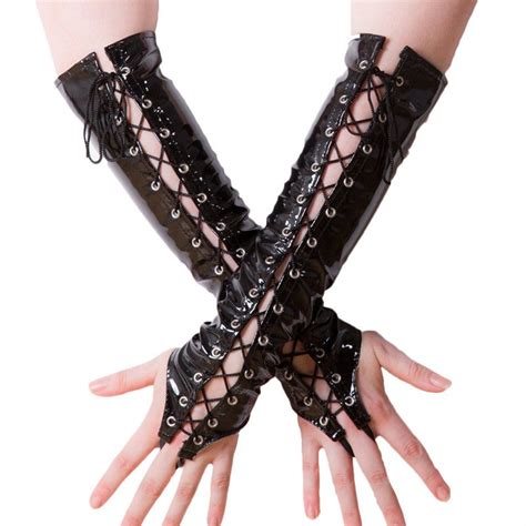 Latex Wetlook Gothic Fetish Clubwear Gloves Womens Sexy Faux Leather Hip Hop Jazz Pole Dancing