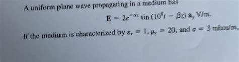 Solved A Uniform Plane Wave Propagating In A Medium Has Az E Chegg