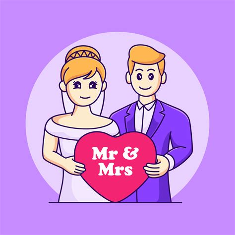 Married Man And Woman Bringing Love Vector Illustration Wedding Cute