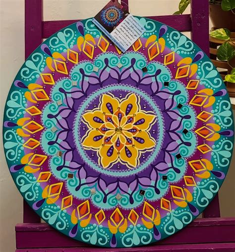 mandala pintada a mão em MDF 50x50 cm de diâmetro Elo7