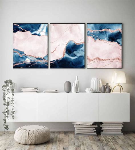 Navy Pink Wall Art Set Of Blue Blush Pink Wall Art Modern Bedroom