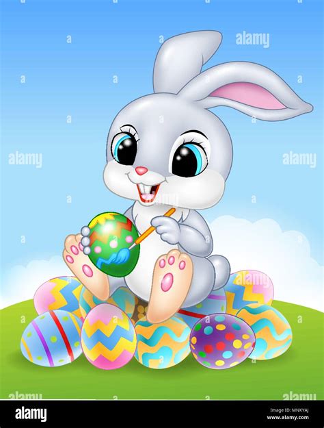 Cartoon Easter Bunny With Eggs Basket Vector De Stock Adobe Stock