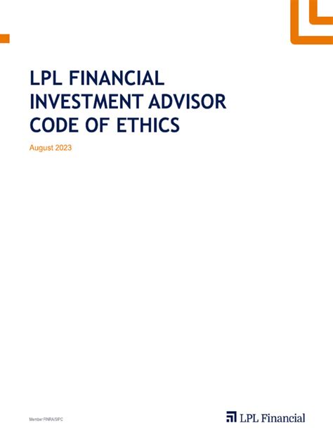 corporate code  ethics  securities finance financial adviser