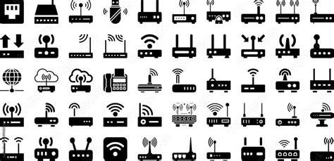 Modem Icon Set Isolated Silhouette Solid Icons With Wireless Router