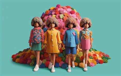 Premium Photo Group Of Dolls Standing In Front Of Flower Pile