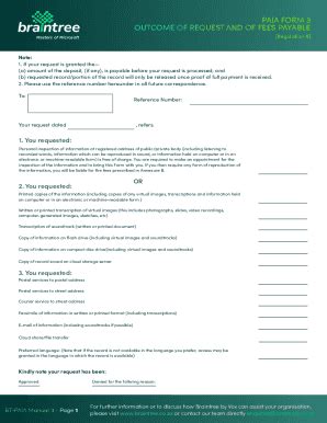 Fillable Online Paia Form Outcome Of Request And Of Fees Fax