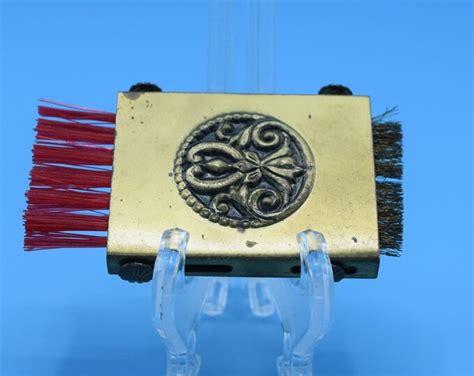 Brass Retractable Brush Box Vintage Travel Shoe Clothing Brush Double