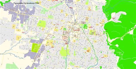 Toowoomba Queensland Australia PDF Map Vector Exact City Plan High ...