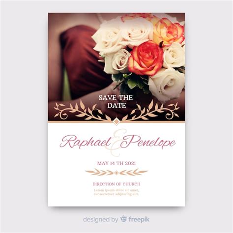 Invitation De Mariage élégant Avec Photo Vecteur Gratuite