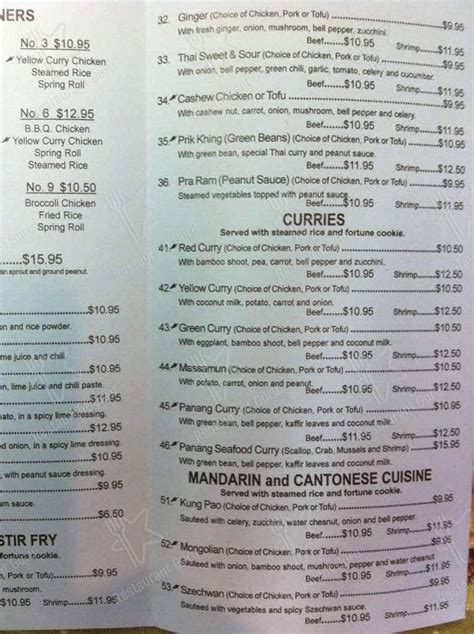 Menu At Bangkok West Restaurant Roseburg