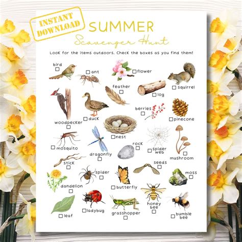 Summer Nature Scavenger Hunt Summer Unit Study Printable Outdoor