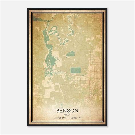 Vintage Benson Utah Map Poster, Benson UT City Road Wall Art Print